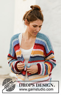 Color Clash / DROPS 202-2 - Gebreid vest met strepen in 2 draden DROPS Air. Het werk wordt gebreid van onder naar boven met V-hals en splitten in de zijkanten. Maat: S - XXXL