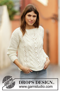 Mountain Holiday / DROPS 202-28 - Knitted jumper in 2 strands DROPS Air. The piece is worked with lace pattern, bobbles, cables and moss stitch. Sizes S - XXXL.