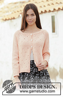 Awakening Spring Jacket / DROPS 202-31 - Knitted jacket with raglan in DROPS Paris. Piece is knitted top down with lace pattern. Size: S - XXXL