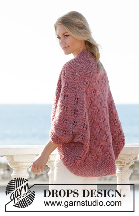 Summer Cocoon / DROPS 202-35 - Knitted vest in DROPS Snow. The piece is worked back and forth with lace pattern and moss stitch. Sizes S - XXXL.