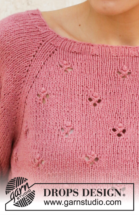 Raspberry Kiss Jumper / DROPS 202-5 - Pull tricoté de haut en bas, avec emmanchures raglan et point ajouré, en DROPS Belle. Du S au XXXL.