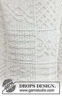 Celtic Comfort / DROPS 203-1 - Gehäkelte Decke in DROPS Air. Die Arbeit wird mit Granny Squares (Häkelquadraten) mit Zopfmuster und Reliefmaschen gehäkelt.