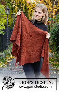 Lacey Laurels / DROPS 203-14 - DROPS Alpaca lõngast kootud lehemustriga ja patentkoes triipudega rätik – sall