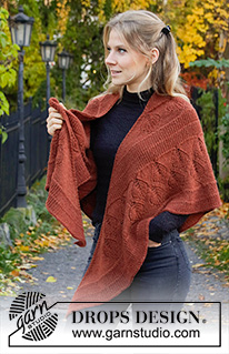 Lacey Laurels / DROPS 203-14 - DROPS Alpaca lõngast kootud lehemustriga ja patentkoes triipudega rätik – sall