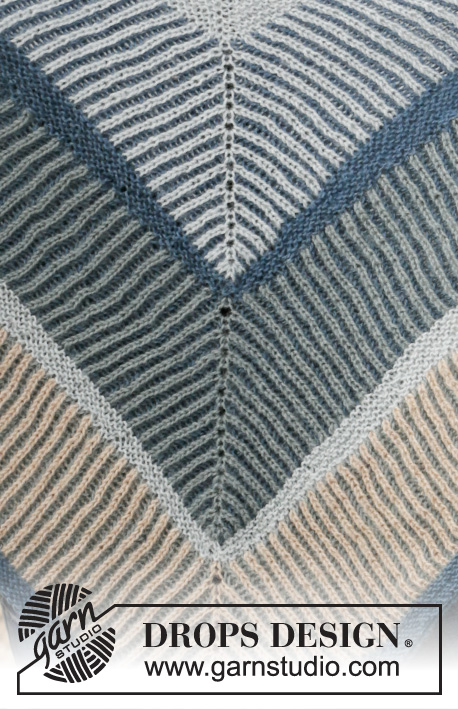 Sandstone Wrap / DROPS 203-16 - Prjónað sjal úr DROPS Alpaca. Stykkið er prjónað ofan frá og niður með röndum og klukkuprjóni í tveimur litum.