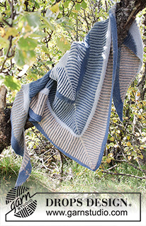 Sandstone Wrap / DROPS 203-16 - Prjónað sjal úr DROPS Alpaca. Stykkið er prjónað ofan frá og niður með röndum og klukkuprjóni í tveimur litum.