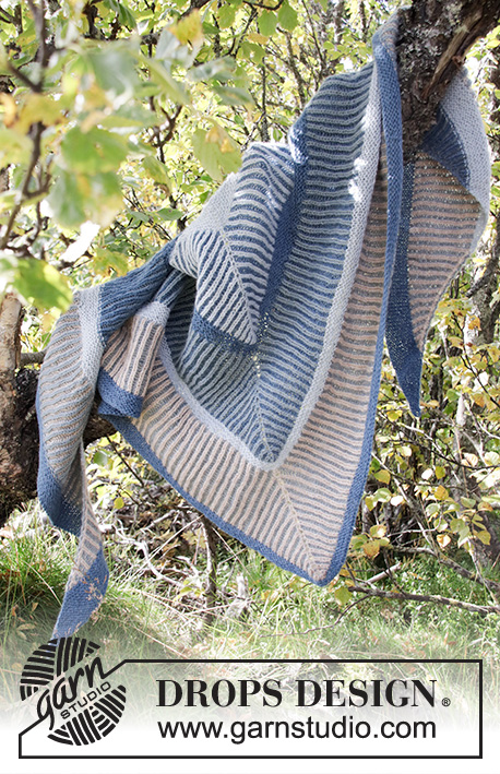 Sandstone Wrap / DROPS 203-16 - Prjónað sjal úr DROPS Alpaca. Stykkið er prjónað ofan frá og niður með röndum og klukkuprjóni í tveimur litum.