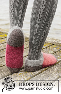 Sorbet Slippers / DROPS 203-23 - Tovede tøfler strikket i DROPS Alaska. Arbeidet strikkes frem og tilbake i et stykke som sys sammen før toving. Størrelse 35-46.