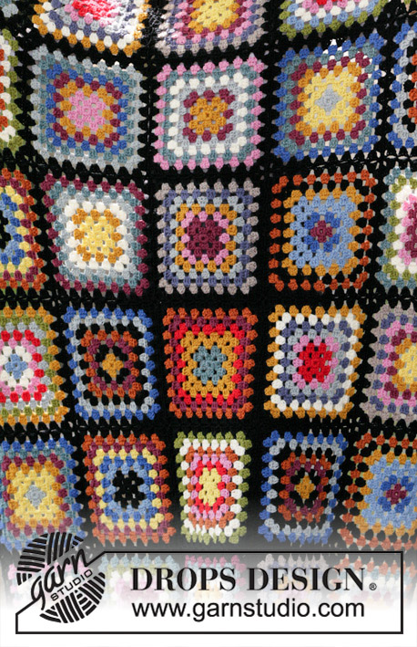 Granny Hugs / DROPS 203-3 - Virkattu peitto DROPS Karisma-langasta. Työssä on isoäidinneliöitä.