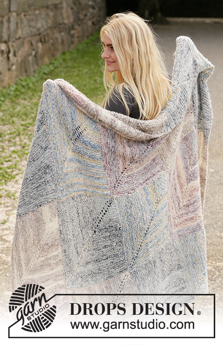 Endless Autumn / DROPS 203-5 - Prjónað teppi með domino ferningum úr DROPS Fabel og DROPS Brushed Alpaca Silk.