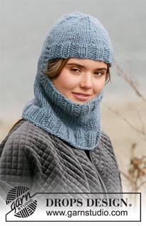 Winter Knights / DROPS 204-21 - Capuz / Balaclava tricotado com canelado, em DROPS Snow. Do S ao XL