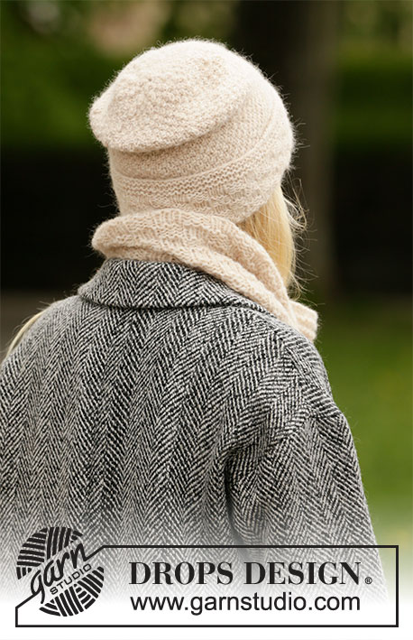 Weaving Memories Set / DROPS 204-23 - Strikket lue og hals i DROPS Air. Arbeidet er strikket med strukturmønster.