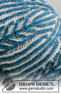 Blue Flake / DROPS 204-27 - Knitted beret in English rib with 2 colours. Piece is knitted in DROPS Merino Extra Fine.