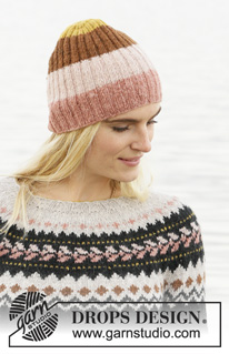 Neapolitan Icecap / DROPS 204-29 - Strikket lue med vrangbord og striper i DROPS Sky.
