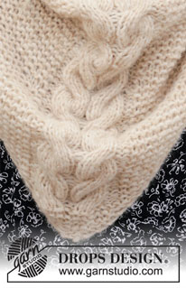 Prairie Winter / DROPS 204-49 - Bonnet et châle tricotés au point mousse avec torsades, en DROPS Air.