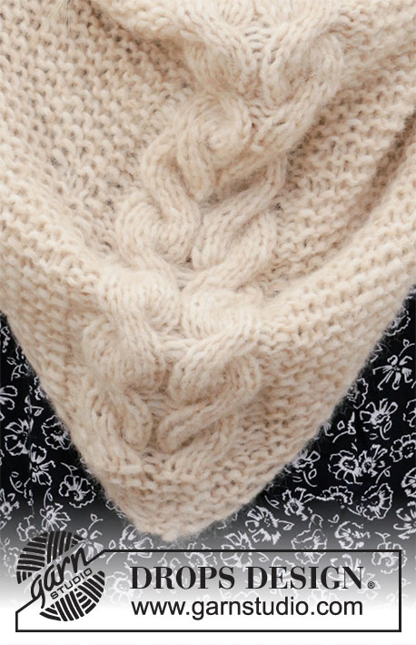Prairie Winter / DROPS 204-49 - Bonnet et châle tricotés au point mousse avec torsades, en DROPS Air.