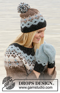 Winter Fjords Set / DROPS 204-51 - Gebreide muts en wanten met Scandinavisch patroon in DROPS Air.