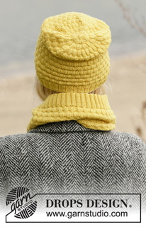Follow the Sun / DROPS 204-6 - Strikket hue, hals og pulsvarmere i DROPS BabyMerino. Arbejdet strikkes med strukturmønster og ribkanter.
