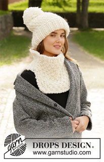 Polar Snow / DROPS 204-9 - Strikket lue og hals med perlestrikk i DROPS Polaris.