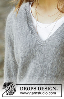 Simply Confident / DROPS 205-14 - DROPS Lace ja DROPS Kid-Silk või DROPS Sky lõngast ülevalt alla kootud raglaan varrukatega ja v-kaelusega džemper suurustele S kuni XXXL