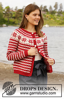 Candy Cane Lane Jacket / DROPS 205-21 - Prjónuð peysa með norrænu Fana mynstri úr DROPS Karisma eða DROPS Lima. Stykkið er prjónað ofan frá og niður með hringlaga berustykki og norrænu mynstri. Stærð S - XXXL.
