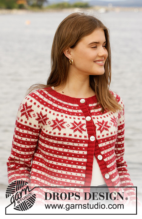 Candy Cane Lane Jacket / DROPS 205-21 - Prjónuð peysa með norrænu Fana mynstri úr DROPS Karisma eða DROPS Lima. Stykkið er prjónað ofan frá og niður með hringlaga berustykki og norrænu mynstri. Stærð S - XXXL.