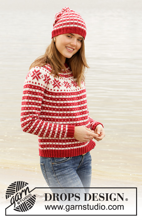 Candy Cane Lane / DROPS 205-22 - Strikket bluse med nordisk Fana mønster i DROPS Karisma eller DROPS Lima. Arbejdet strikkes oppefra og ned med rundt bærestykke. Størrelse S - XXXL.