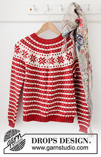 Candy Cane Lane / DROPS 205-22 - Strikket bluse med nordisk Fana mønster i DROPS Karisma eller DROPS Lima. Arbejdet strikkes oppefra og ned med rundt bærestykke. Størrelse S - XXXL.