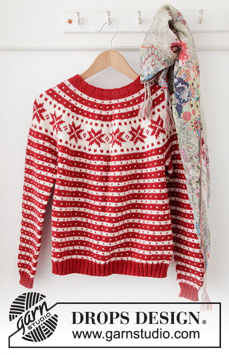 Candy Cane Lane / DROPS 205-22 - Strikket bluse med nordisk Fana mønster i DROPS Karisma eller DROPS Lima. Arbejdet strikkes oppefra og ned med rundt bærestykke. Størrelse S - XXXL.