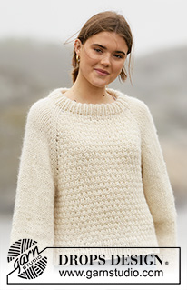 Remember When / DROPS 205-23 - DROPS Nepal ja DROPS Brushed Alpaca Silk või 1 DROPS Wish lõngadest  ülevalt alla kootud tekstuurse mustriga ja laiade raglaan varrukatega avar džemper suurustele S kuni XXXL
