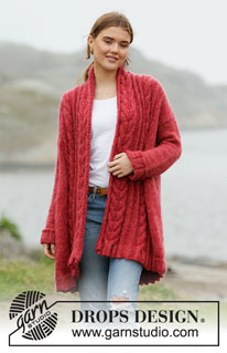 Winter Cardinal Cardigan / DROPS 205-24 - Longue veste tricotée en DROPS Nepal et DROPS Kid-Silk, avec torsades, col châle et ceinture. Du S au XXXL