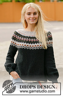 After Midnight Sweater / DROPS 205-27 - Knitted sweater in DROPS Sky. The piece is worked top down with round yoke and Nordic pattern on the yoke. Sizes S - XXXL.