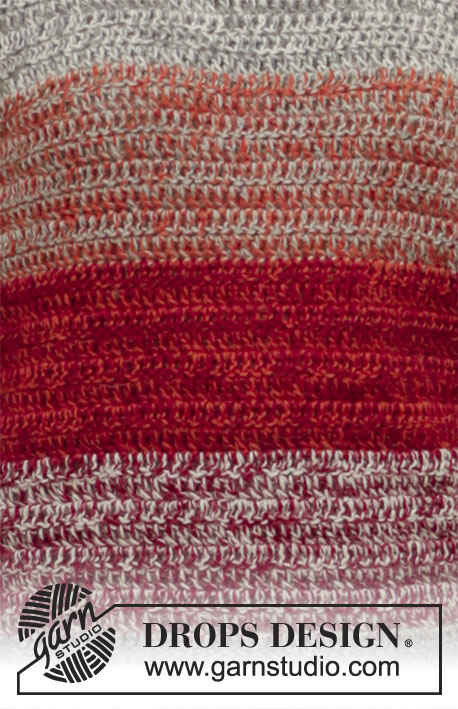 Autumn Charm / DROPS 205-46 - Gehäkelter Pullover mit Streifen in 2 Fäden DROPS Alpaca. Die Arbeit wird von oben nach unten gehäkelt. Größe S - XXXL.