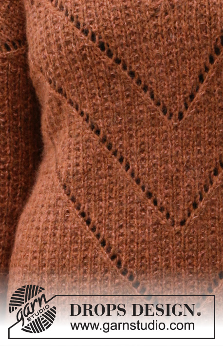 April Gold / DROPS 205-51 - Gebreide trui in DROPS Sky en DROPS Kid-Silk. Het werk wordt gebreid met structuurpatroon en kantnaalden. Maten S - XXXL.