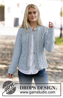 Winter Delight Jacket / DROPS 205-6 - Cardigan lavorato ai ferri con trecce e maglia a grana di riso doppia. Lavorato in DROPS Merino Extra Fine. Taglie: S – XXXL.