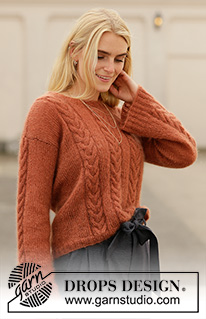 Autumn Trails / DROPS 205-8 - Neulottu pusero 2-kertaisesta DROPS Kid-Silk -langasta tai 1-kertaisesta DROPS Brushed Alpaca Silk -langasta. Työssä on palmikoita. Koot S-XXXL.