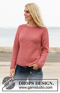 Strawberry Rain / DROPS 206-1 - Gestrickter Pullover mit Rundpasse in DROPS Puna. Die Arbeit wird von oben nach unten mit Lochmuster gestrickt. Größe S - XXXL.