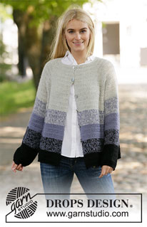 Purple Dawn Jacket / DROPS 206-14 - 2 DROPS Alpaca lõngaga ülevalt alla heegeldatud raglaan varrukatega triibuline kardigan suurustele S kuni XXXL