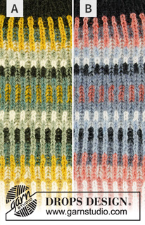 Lake Autumn / DROPS 206-2 - Gebreide trui met raglan in DROPS Sky. Het werk wordt van boven naar beneden gebreid met Engelse patentsteek en strepen in 2 kleuren. Maat: S - XXXL