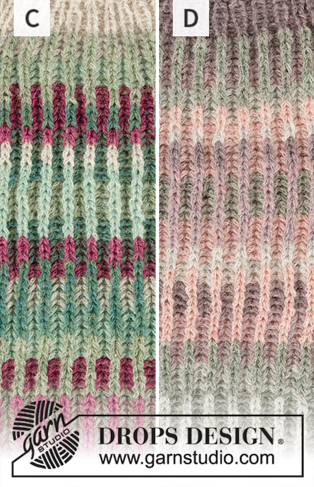Lake Autumn / DROPS 206-2 - Gebreide trui met raglan in DROPS Sky. Het werk wordt van boven naar beneden gebreid met Engelse patentsteek en strepen in 2 kleuren. Maat: S - XXXL