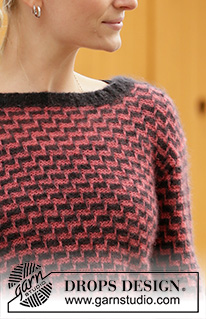 City Chic / DROPS 206-22 - Prjónuð peysa með pepita mynstri úr DROPS Kid-Silk. Stykkið er prjónað í garðaprjóni og rúðumynstri með löngum lykkjum. Stærð S – XXXL.