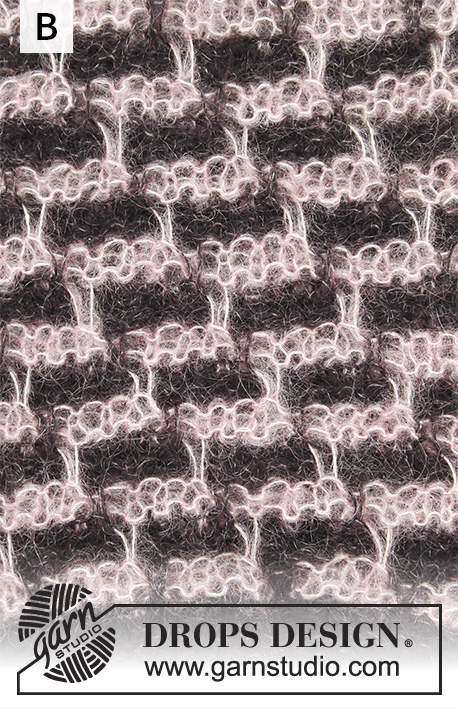 City Chic / DROPS 206-22 - Prjónuð peysa með pepita mynstri úr DROPS Kid-Silk. Stykkið er prjónað í garðaprjóni og rúðumynstri með löngum lykkjum. Stærð S – XXXL.