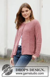 Roses at Dawn Jacket / DROPS 206-26 - DROPS Nepal lõngast ülevalt alla kootud valepalmikutega raglaan varrukatega kardigan suurustele S kuni XXXL
