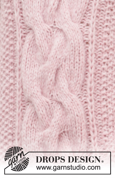 French Chic / DROPS 206-31 - DROPS Air ja DROPS Brushed Alpaca Silk lõngadest kootud pärlkoes ja suure palmikuga džemper suurustele S kuni XXXL