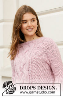 French Chic / DROPS 206-31 - DROPS Air ja DROPS Brushed Alpaca Silk lõngadest kootud pärlkoes ja suure palmikuga džemper suurustele S kuni XXXL