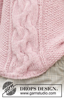 French Chic / DROPS 206-31 - DROPS Air ja DROPS Brushed Alpaca Silk lõngadest kootud pärlkoes ja suure palmikuga džemper suurustele S kuni XXXL