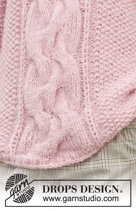 French Chic / DROPS 206-31 - DROPS Air ja DROPS Brushed Alpaca Silk lõngadest kootud pärlkoes ja suure palmikuga džemper suurustele S kuni XXXL