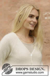 December Moon Jacket / DROPS 206-34 - Prjónuð peysa með laskalínu og v-hálsmáli úr DROPS Lace og DROPS Kid-Silk eða DROPS Sky. Stærð S - XXXL.