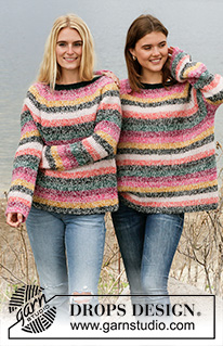 Friends Forever / DROPS 206-37 - Knitted sweater with raglan in 2 strands DROPS Brushed Alpaca Silk. The piece is worked top down with stripes. Sizes S - XXXL.