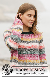 Friends Forever / DROPS 206-38 - Gehäkelter Pullover mit Raglan in 2 Fäden DROPS Brushed Alpaca Silk. Die Arbeit wird von oben nach unten mit Streifen gehäkelt. Größe S - XXXL.
